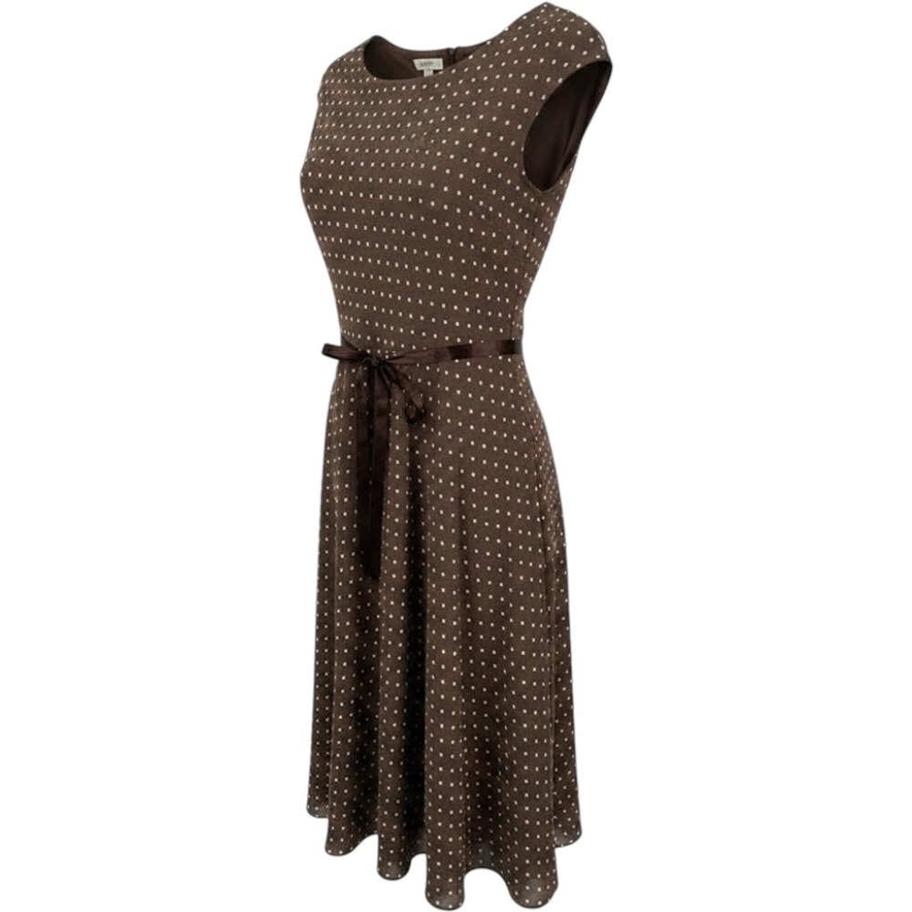 Positive Attitude  Brown Polka Dot Dress Fit Flare Sleeveless Tie Fall Size 8